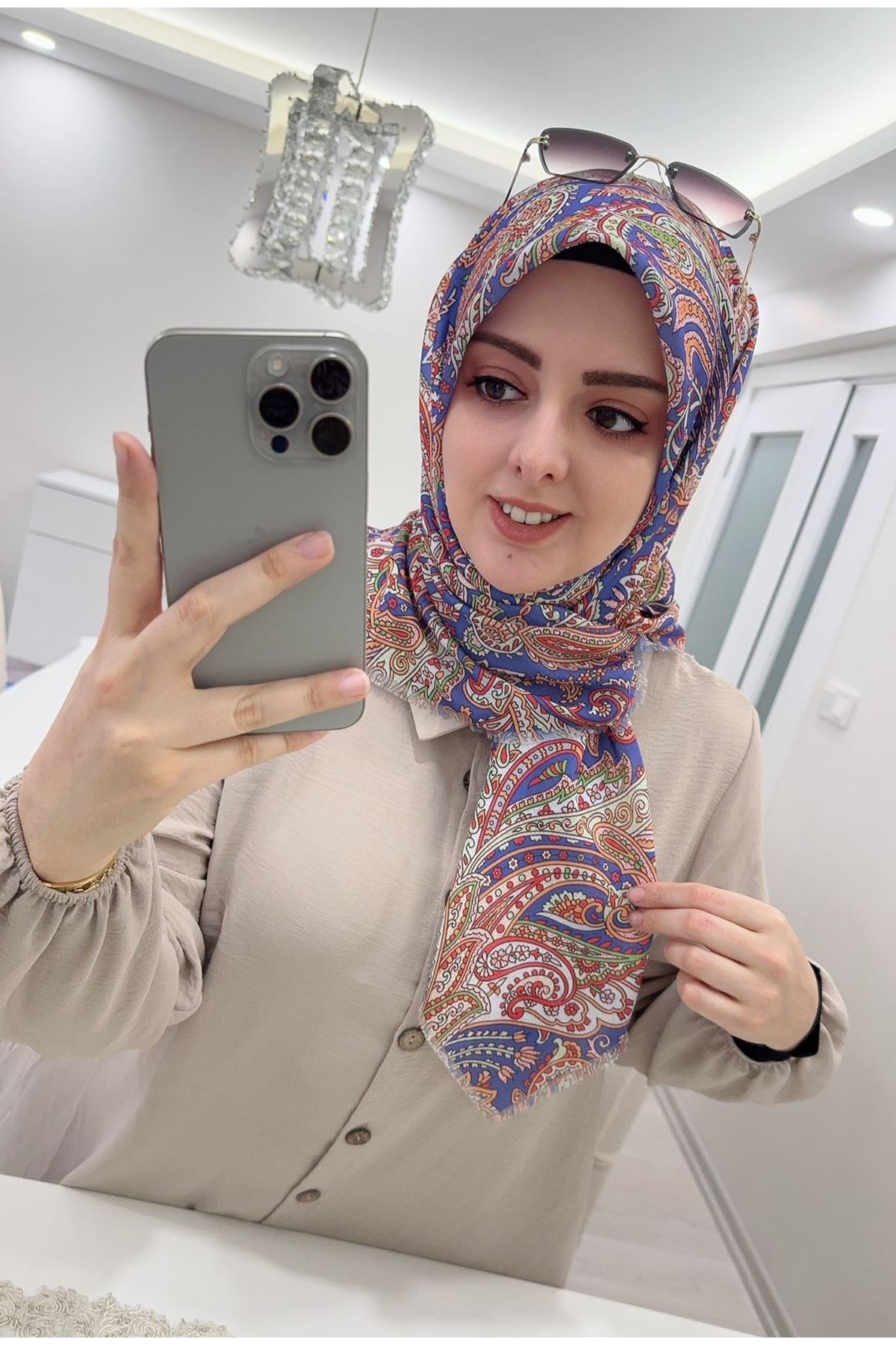Rüya Koton Eşarp Etnik Desen 