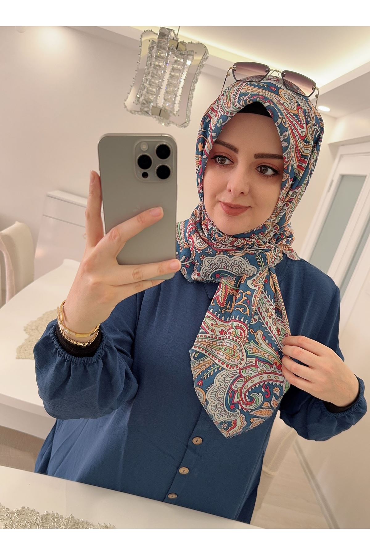 Rüya Koton Eşarp Etnik Desen 