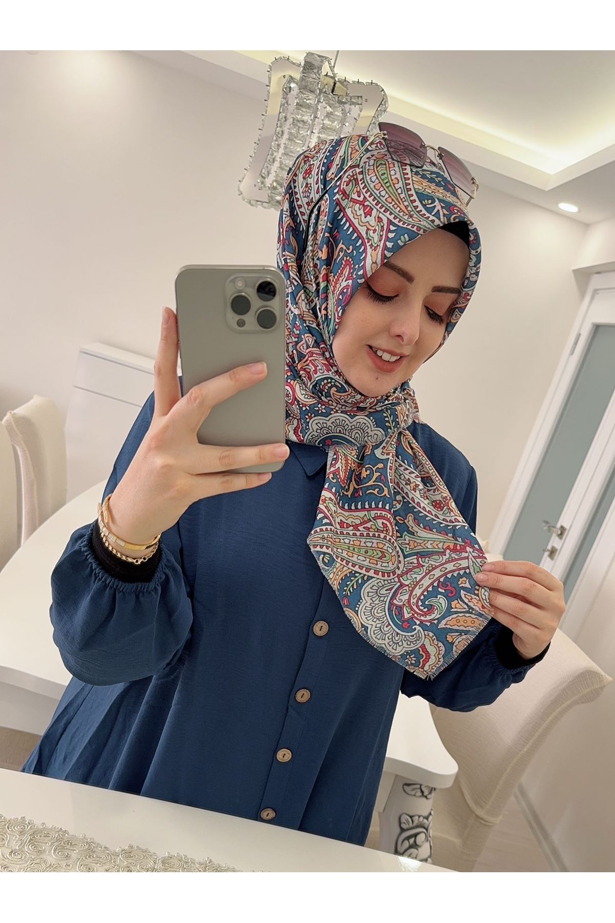 Rüya Koton Eşarp Etnik Desen 