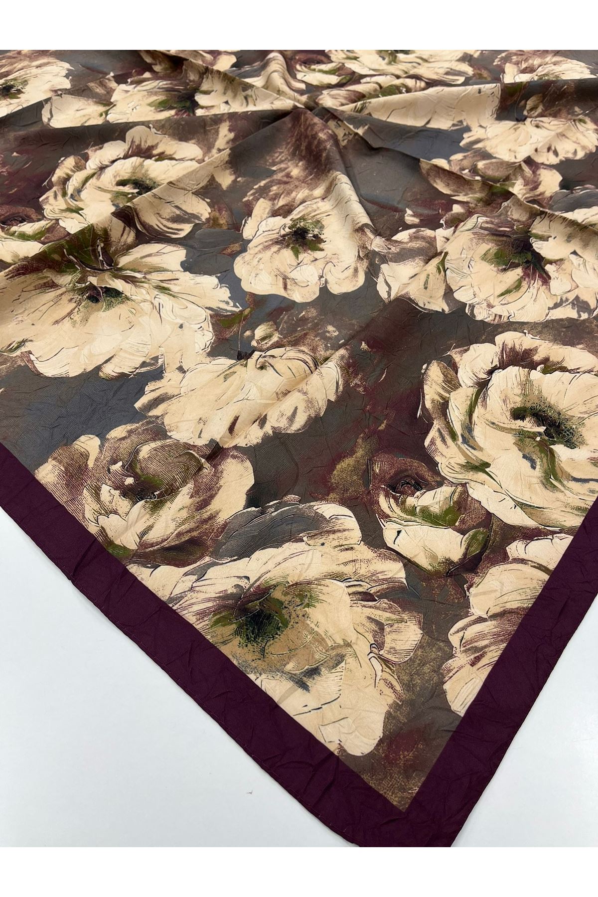 Gül Desen Bambu Kraş Eşarp   