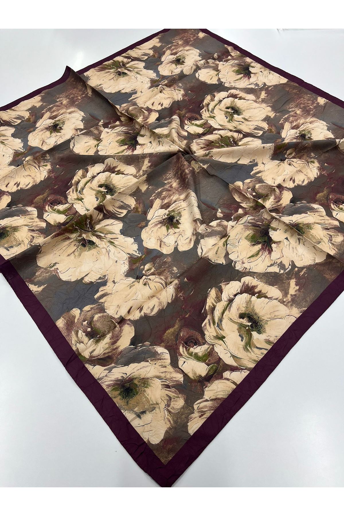 Gül Desen Bambu Kraş Eşarp   