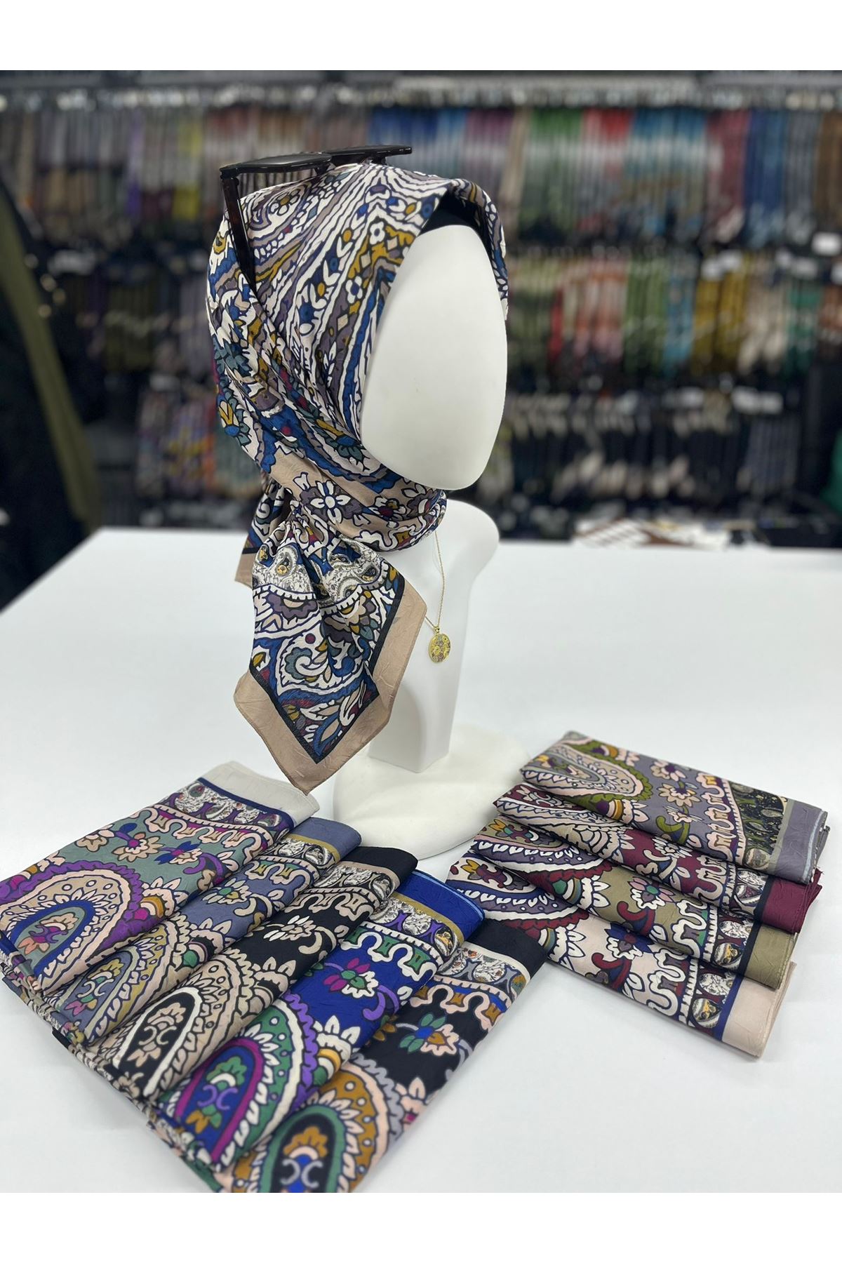 Etnik Desen Bambu Kraş Eşarp   