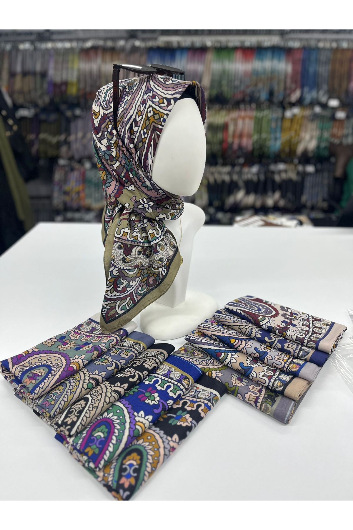 Etnik Desen Bambu Kraş Eşarp  