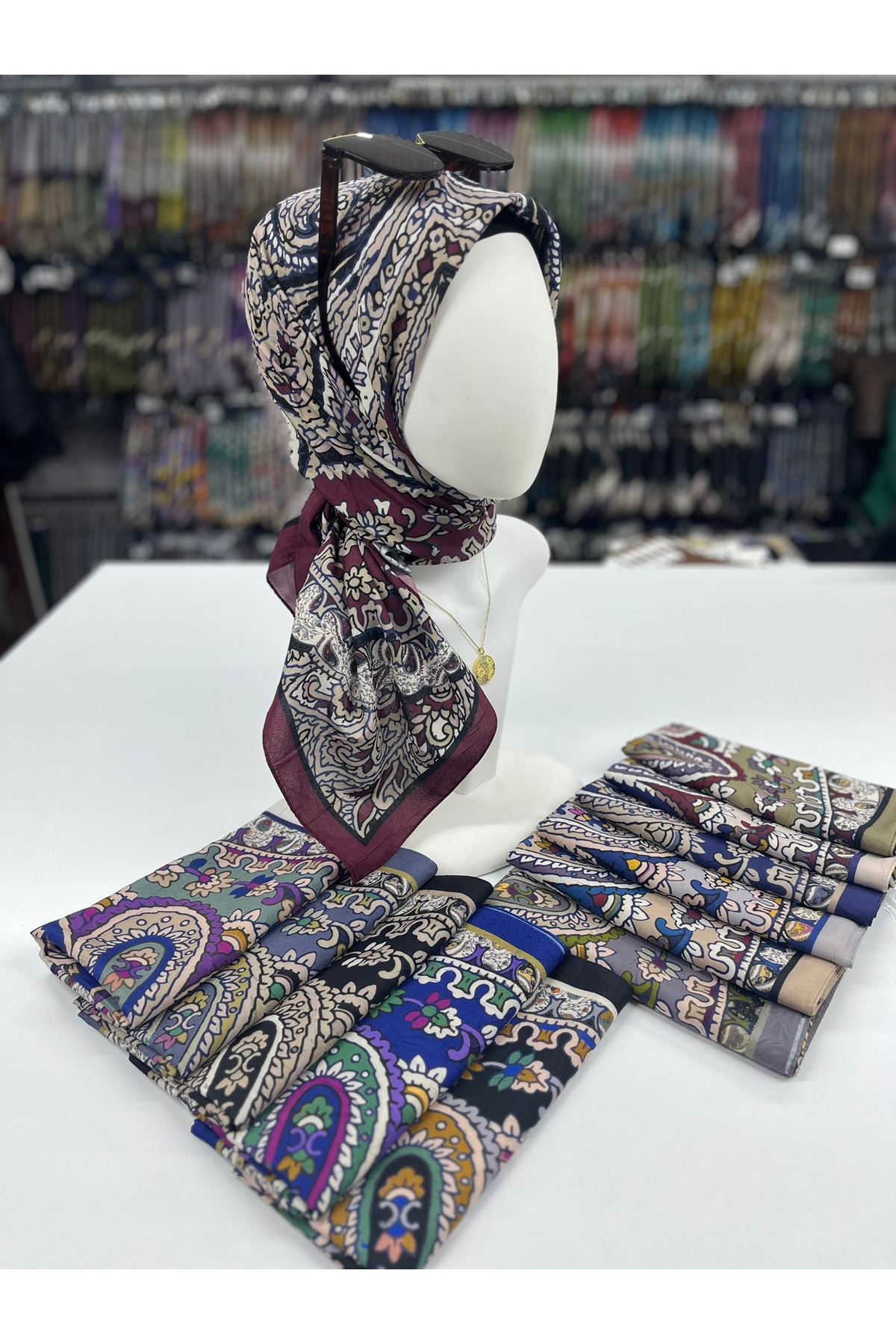 Etnik Desen Bambu Kraş Eşarp   