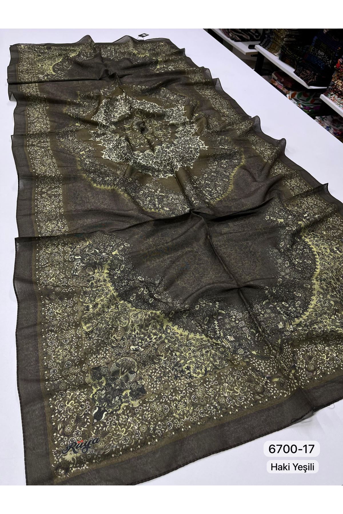 Rüya Organik Şal Kod:6700-17 (Haki Yeşili) 