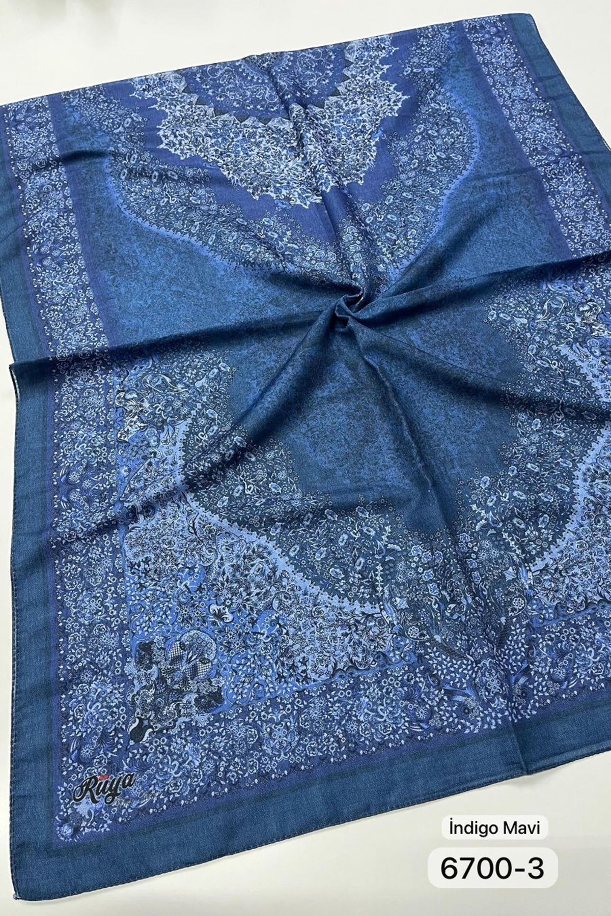 Rüya Organik Şal Kod:6700-3 (İndigo Mavi)