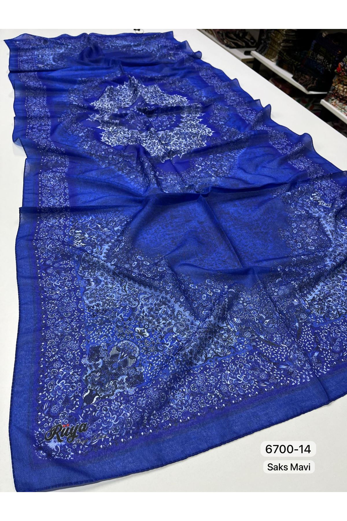 Rüya Organik Şal Kod:6700-14 (Saks Mavi) 