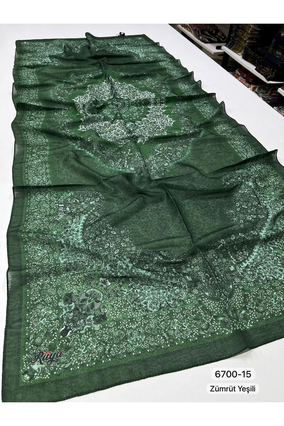 Rüya Organik Şal Kod:6700-15 (Zümrüt Yeşili) 