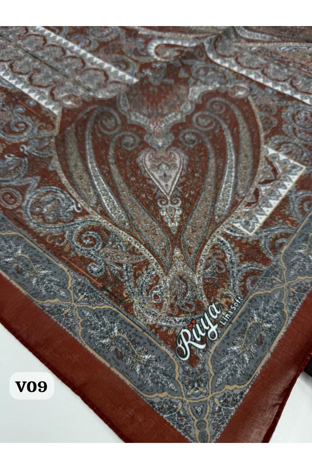 Rüya Lina Etnik Desen Soft Eşarp Kod: 0071 - V09-Kiremit