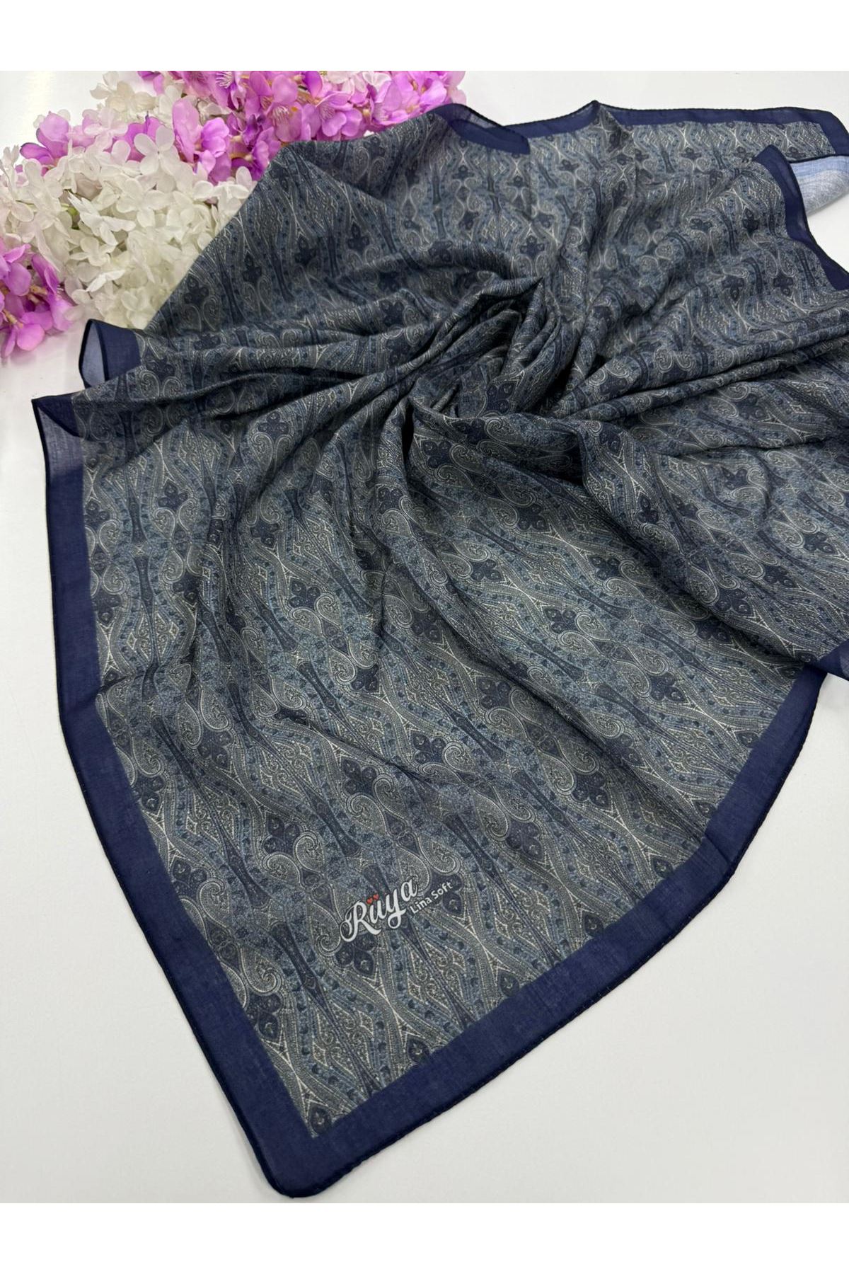 Rüya Lina Minimal Desen Soft Eşarp (Lacivert)
