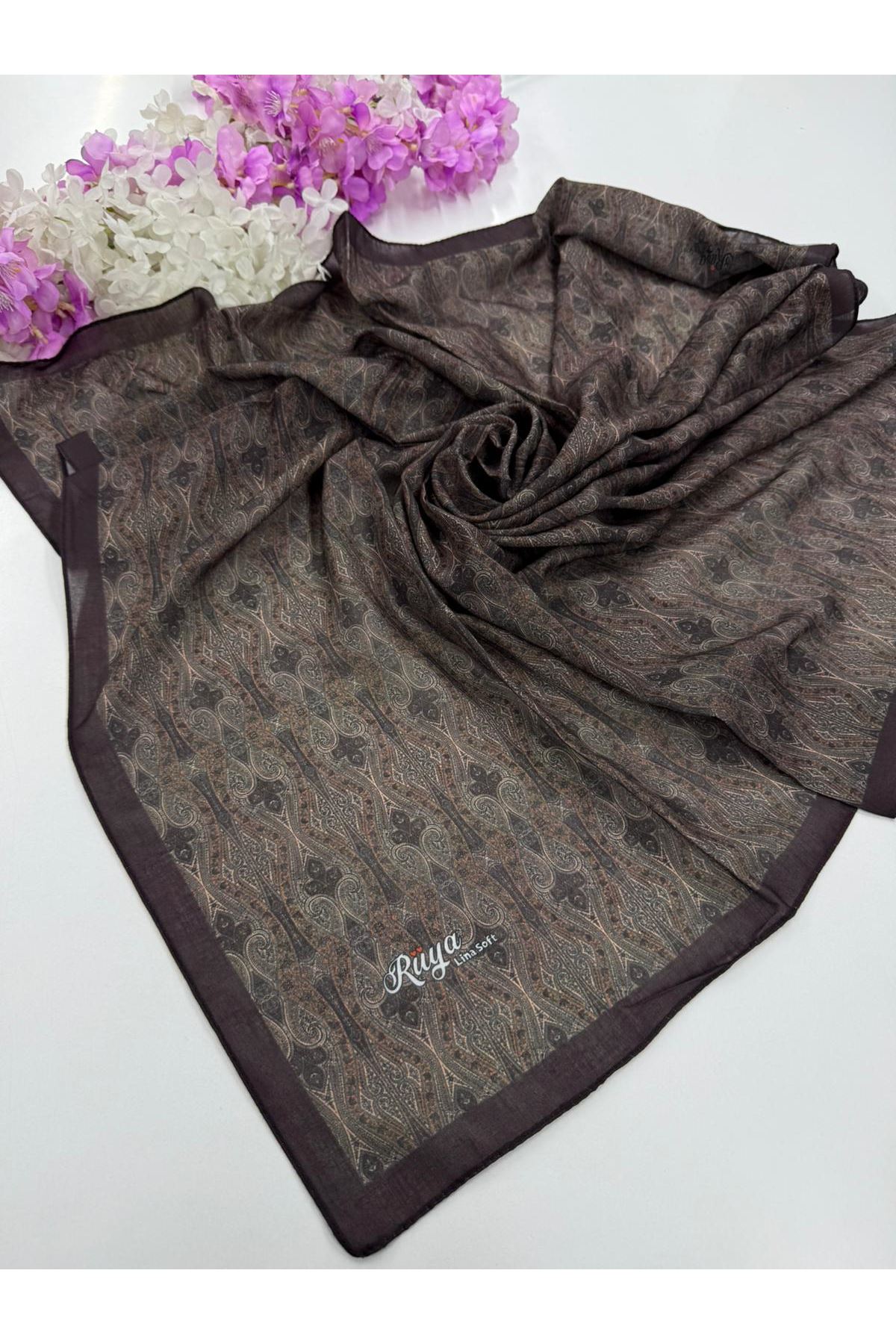 Rüya Lina Minimal Desen Soft Eşarp (Acı Kahve)