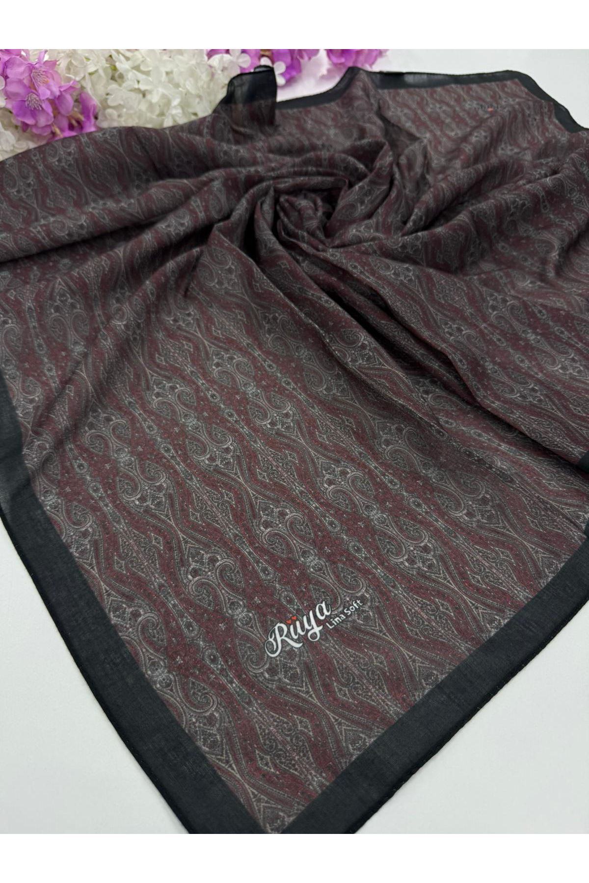Rüya Lina Minimal Desen Soft Eşarp (Bordo/Siyah) 