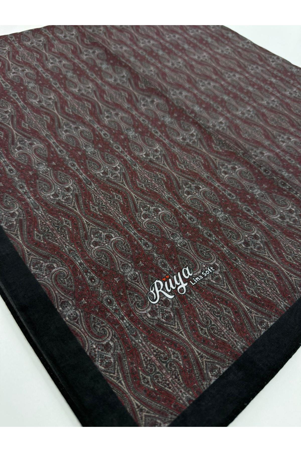 Rüya Lina Minimal Desen Soft Eşarp (Bordo/Siyah) 