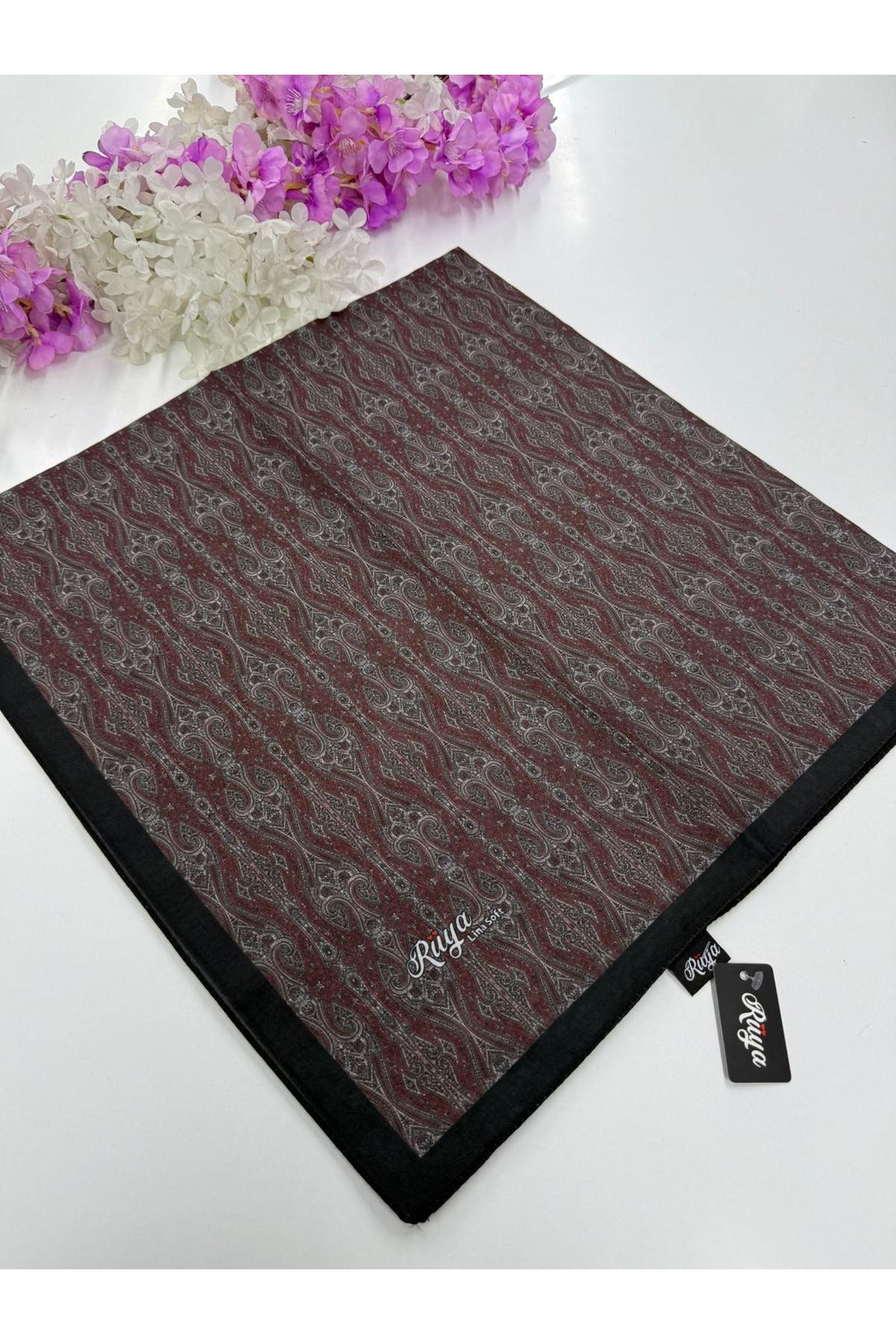 Rüya Lina Minimal Desen Soft Eşarp (Bordo/Siyah) 