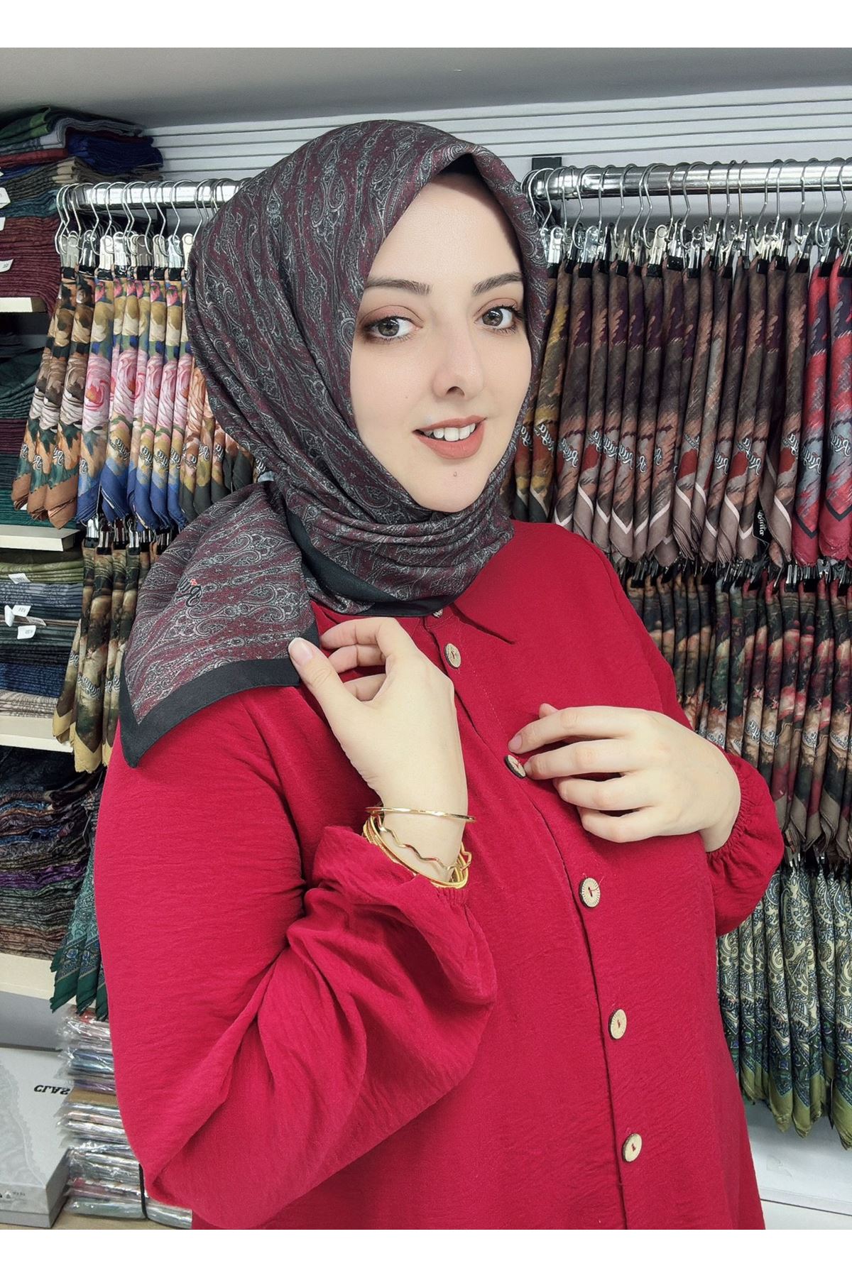 Rüya Lina Minimal Desen Soft Eşarp (Bordo/Siyah) 