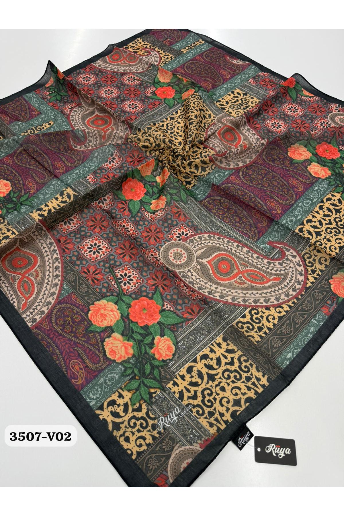 Rüya Lina Güllü Desen Soft Eşarp Kod: 3507 - V02