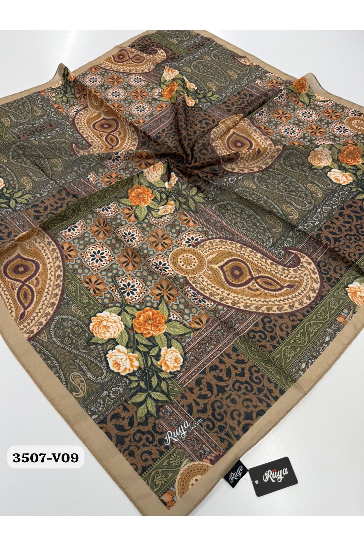 Rüya Lina Güllü Desen Soft Eşarp Kod: 3507 - V09