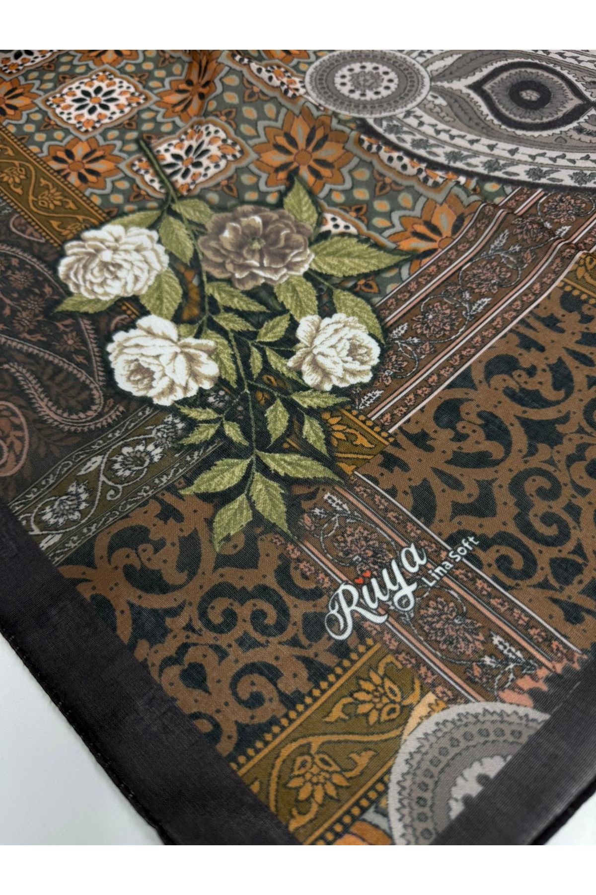 Rüya Lina Güllü Desen Soft Eşarp Kod: 3507 - V23 (Acı Kahve)