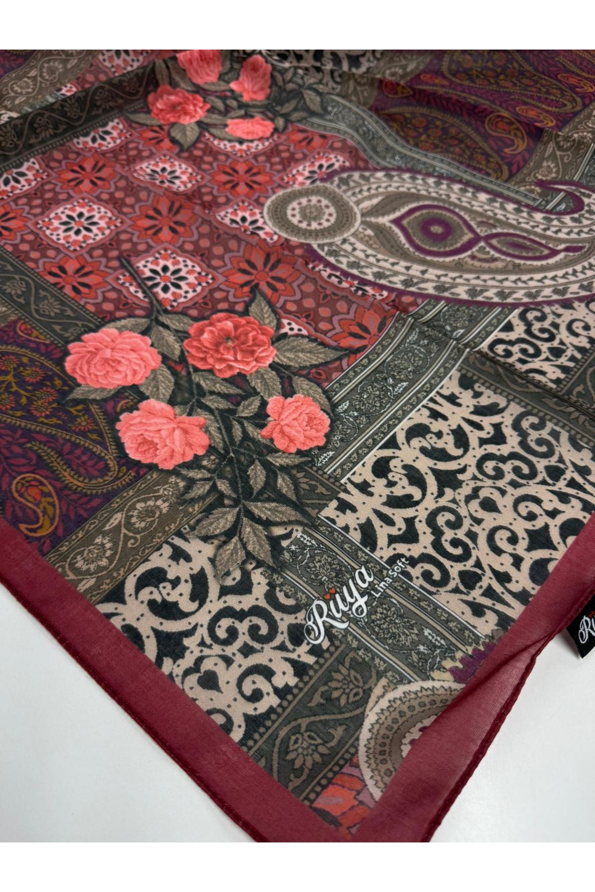 Rüya Lina Güllü Desen Soft Eşarp Kod: 3507 - V12