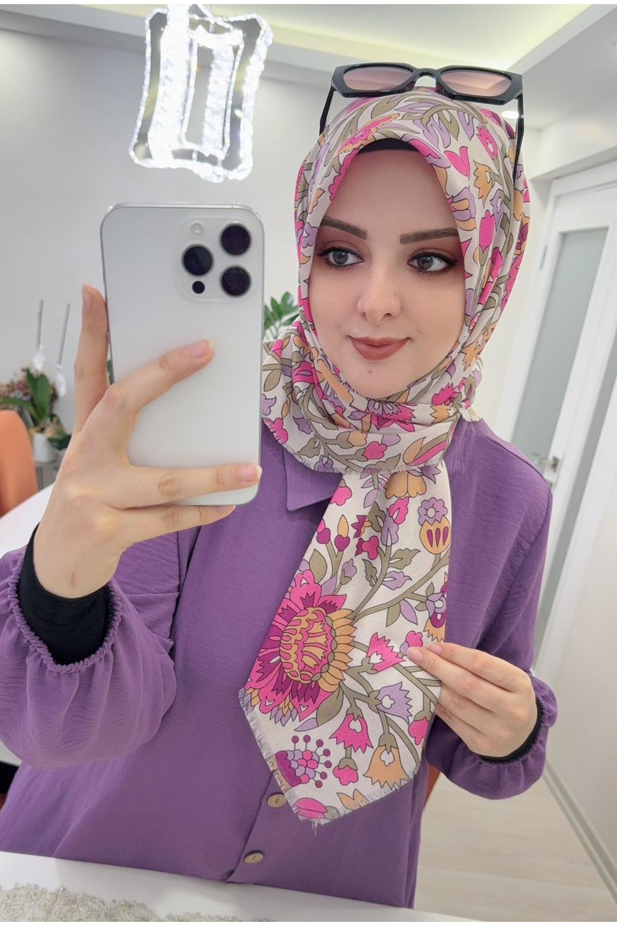 Rüya Koton Eşarp Pembe Çiçek Modeli  