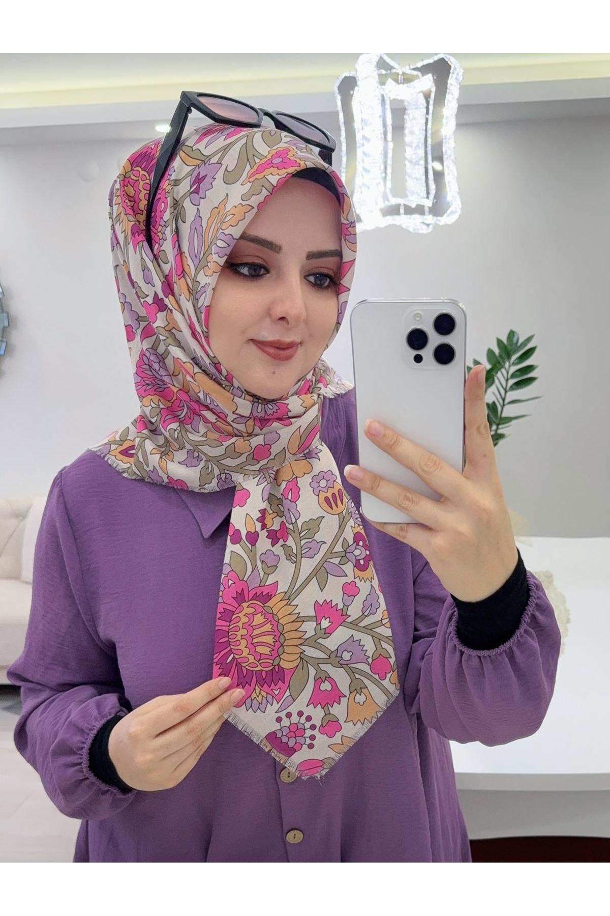 Rüya Koton Eşarp Pembe Çiçek Modeli  
