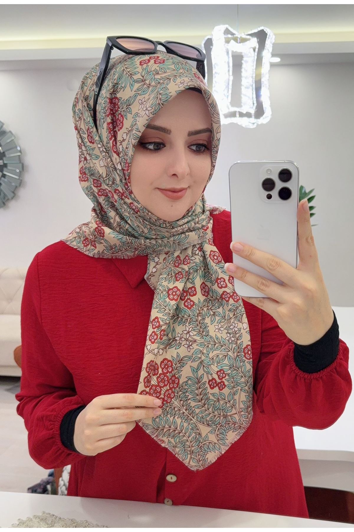 Rüya Koton Eşarp Etnik Çiçek Desen