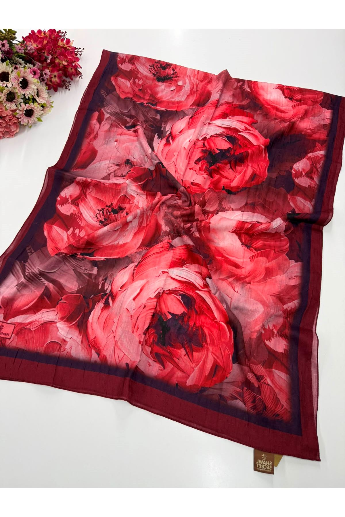 Rose Desen Pamuklu Kraş Şal Kod : 8254