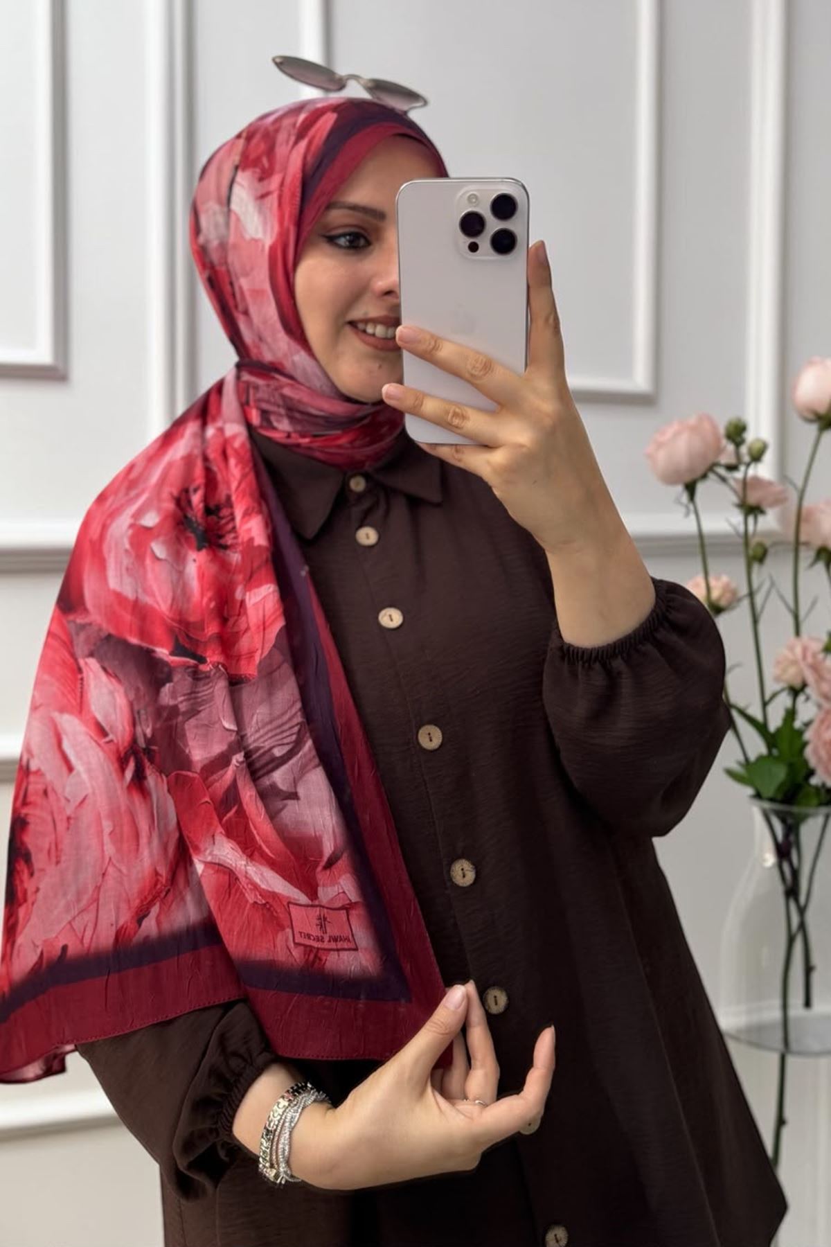 Rose Desen Pamuklu Kraş Şal Kod : 8254