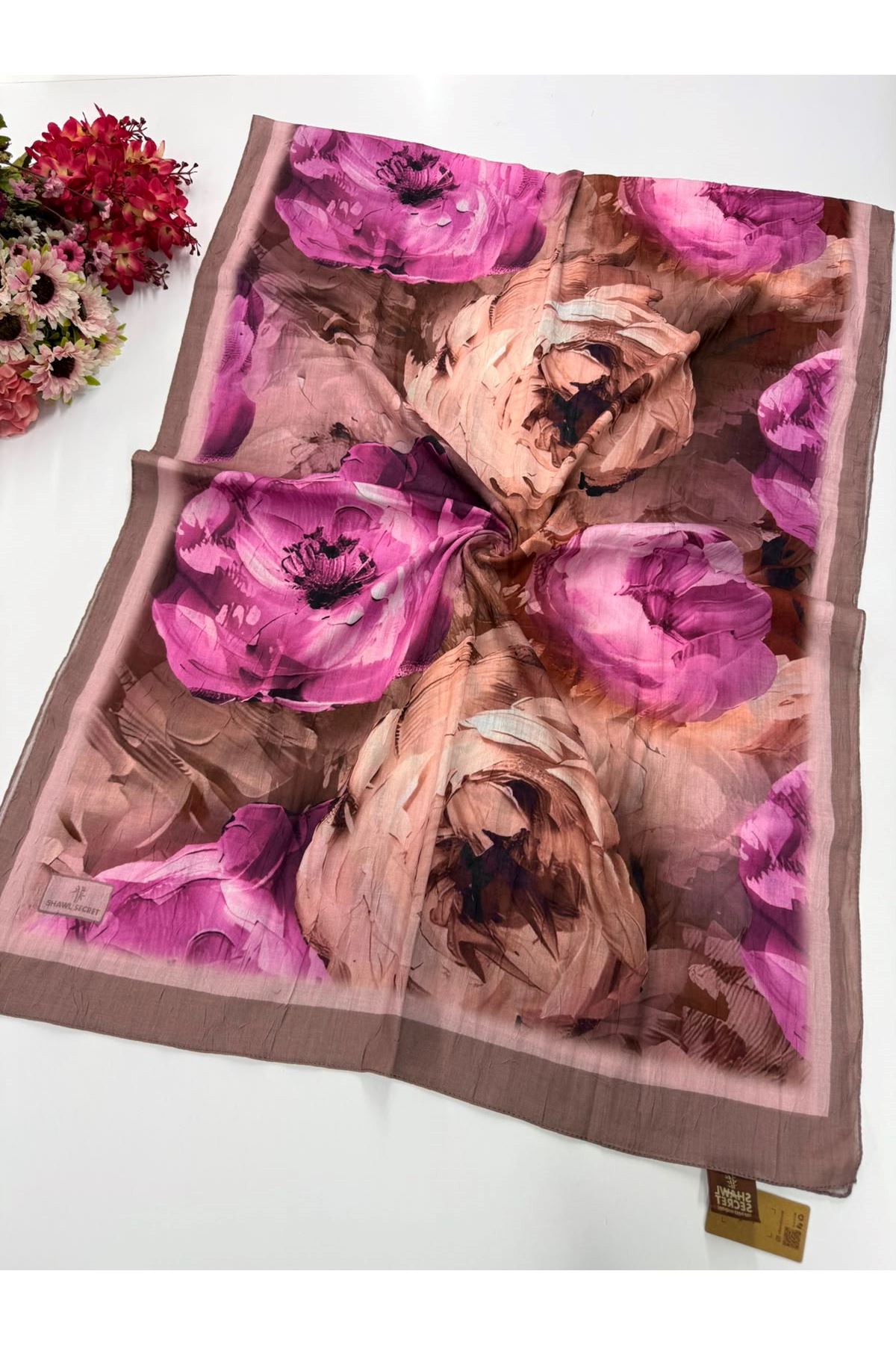 Rose Desen Pamuklu Kraş Şal Kod : 8254
