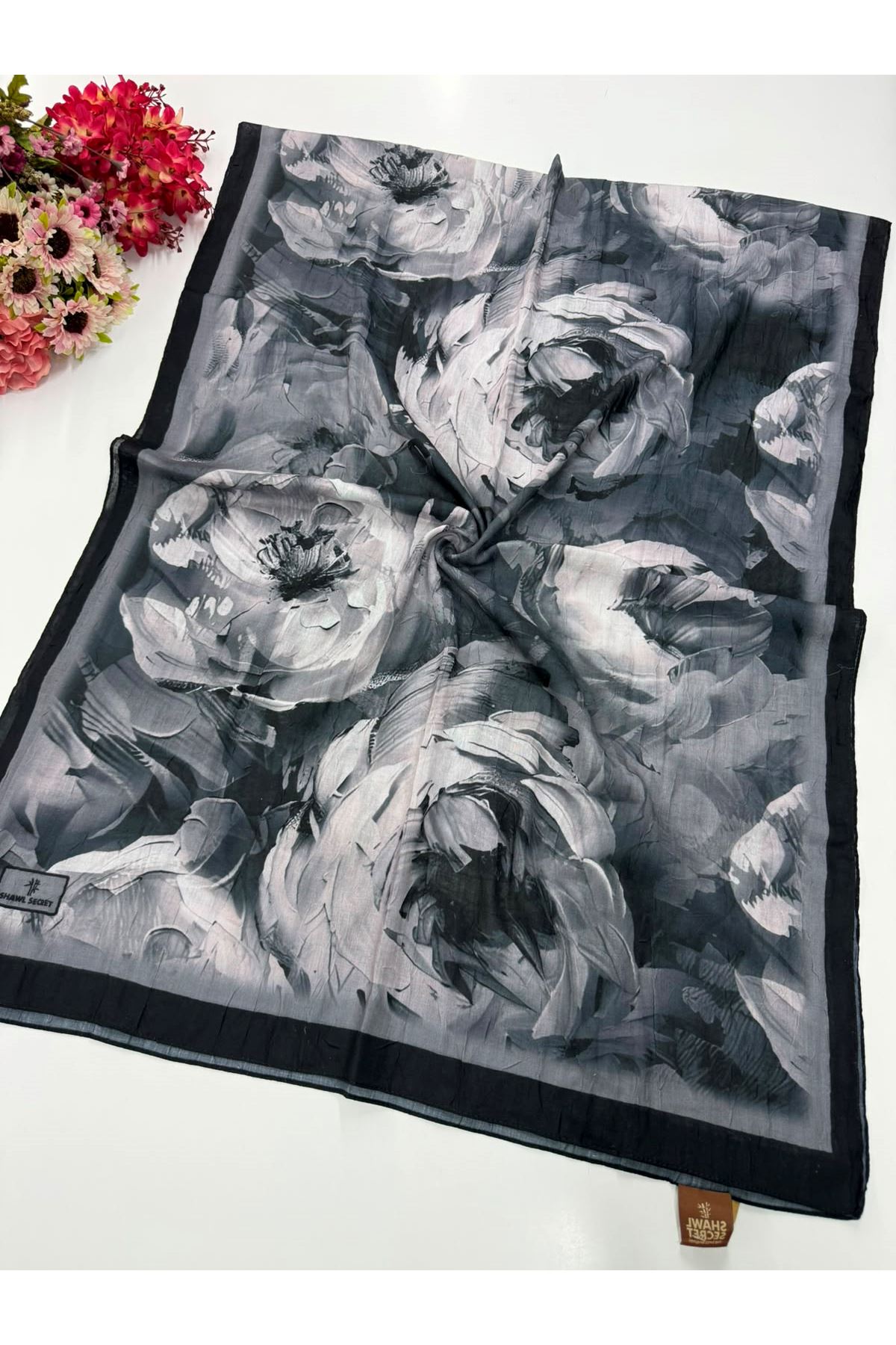 Rose Desen Pamuklu Kraş Şal Kod : 8254