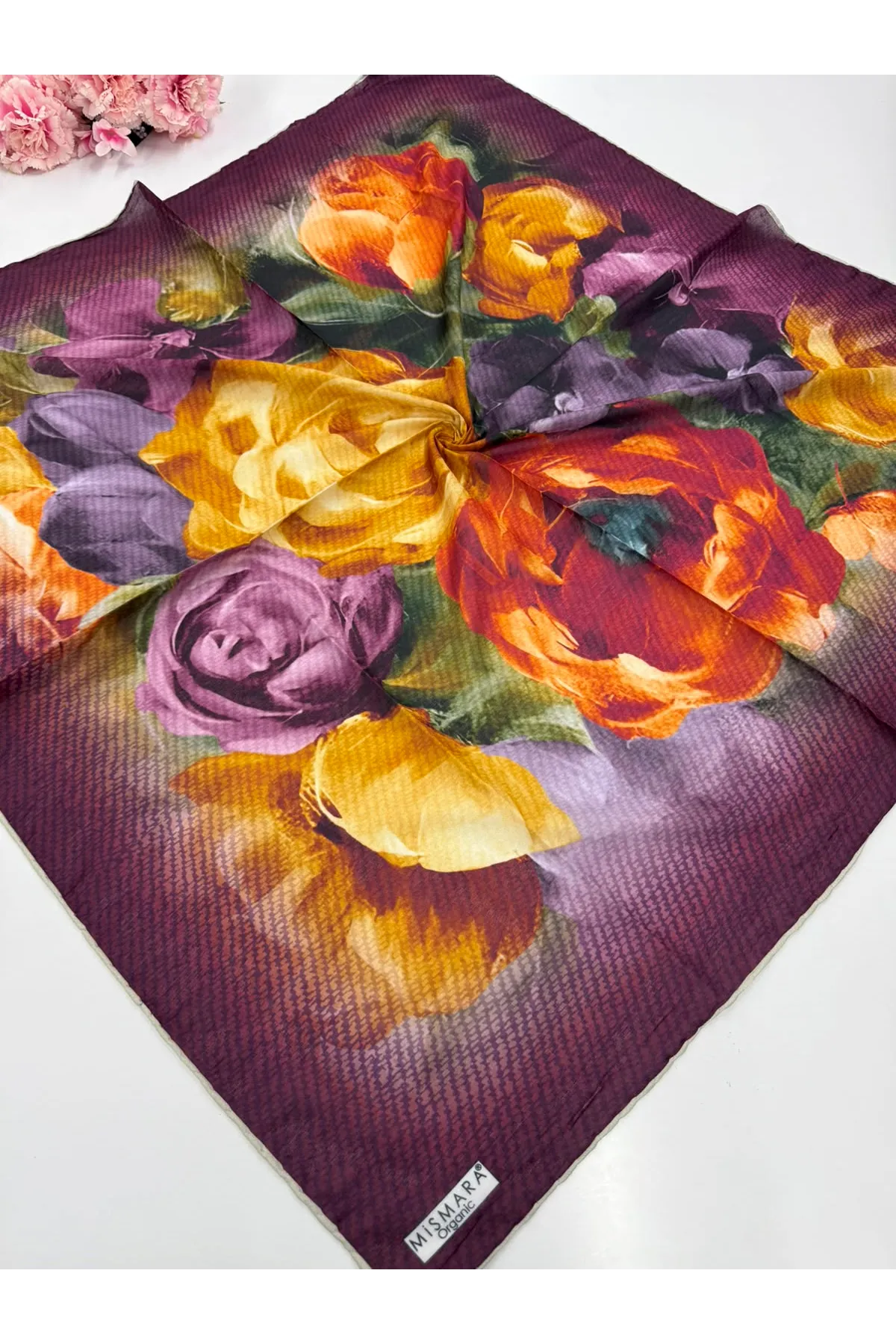 Rose Desen Organik Eşarp Kod:5566 