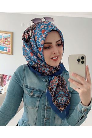 Rüya Koton Eşarp Mavi Etnik