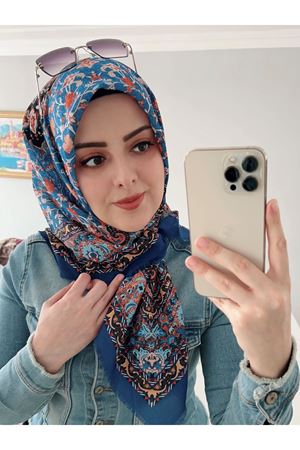 Rüya Koton Eşarp Mavi Etnik