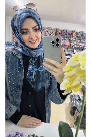 Rüya Koton Eşarp Mavi Zincir