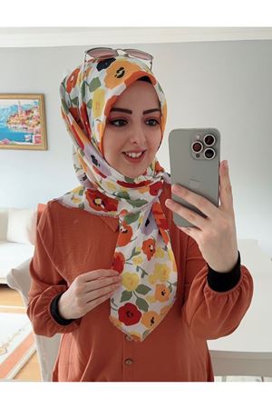 Rüya Koton Eşarp Renkli Çiçek Modeli