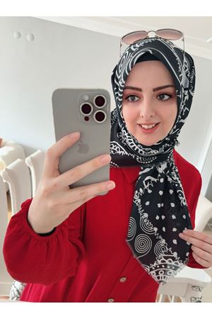 Rüya Koton Eşarp Siyah Beyaz Model