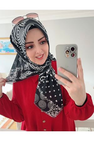 Rüya Koton Eşarp Siyah Beyaz Model