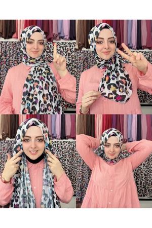 Rüya Leopar Desen Pamuk Soft Şal kod:4555