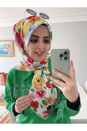 Rüya Koton Eşarp Renkli Çiçek Modeli 