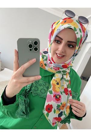 Rüya Koton Eşarp Renkli Çiçek Modeli 