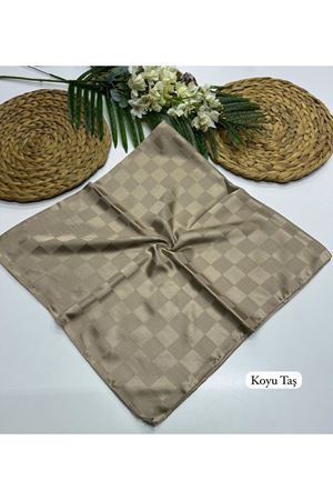 Dama Desen Jakar Eşarp Koyu Taş