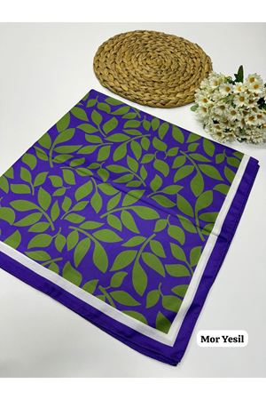 Yaprak Desen Soft Eşarp Mor Yeşil