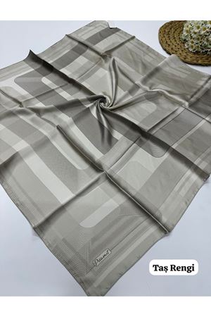 Piramit Çizgi Desen İpeksi Eşarp (Taş Rengi)