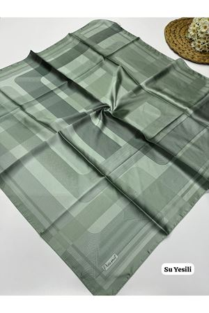 Piramit Çizgi Desen İpeksi Eşarp (Su Yeşili)