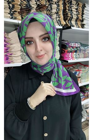 Yaprak Desen Soft Eşarp Mor Yeşil