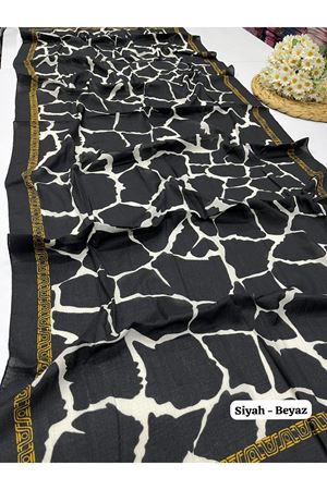 Taş Desen Naturel Şal (Siyah - Beyaz)
