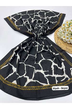 Taş Desen Naturel Şal (Siyah - Beyaz)