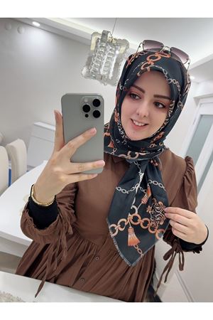 Rüya Koton Eşarp Kahve Zincir Modeli
