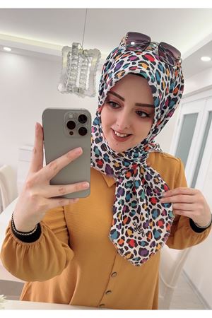 Rüya Koton Eşarp Renkli Leopar Modeli