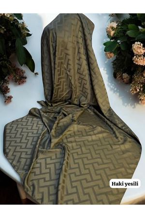 Labirent Desen Jakar Şal Haki Yeşili
